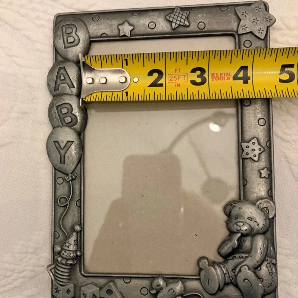 Baby Picture Frame Pewter Style Teddy Bear Balloons Shower Gift Nursery Decor
